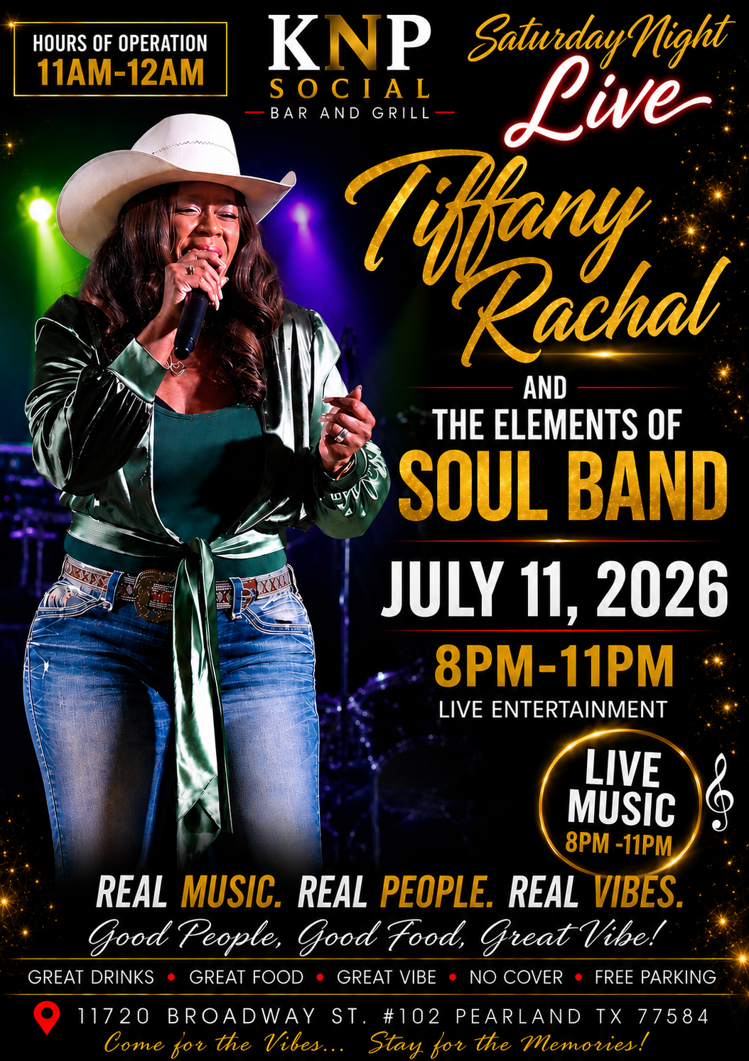 Saturday Night Live — Tiffany Rachal & The Elements of Soul Band, July 11, 2026, KNP Social Bar and Grill, Pearland TX