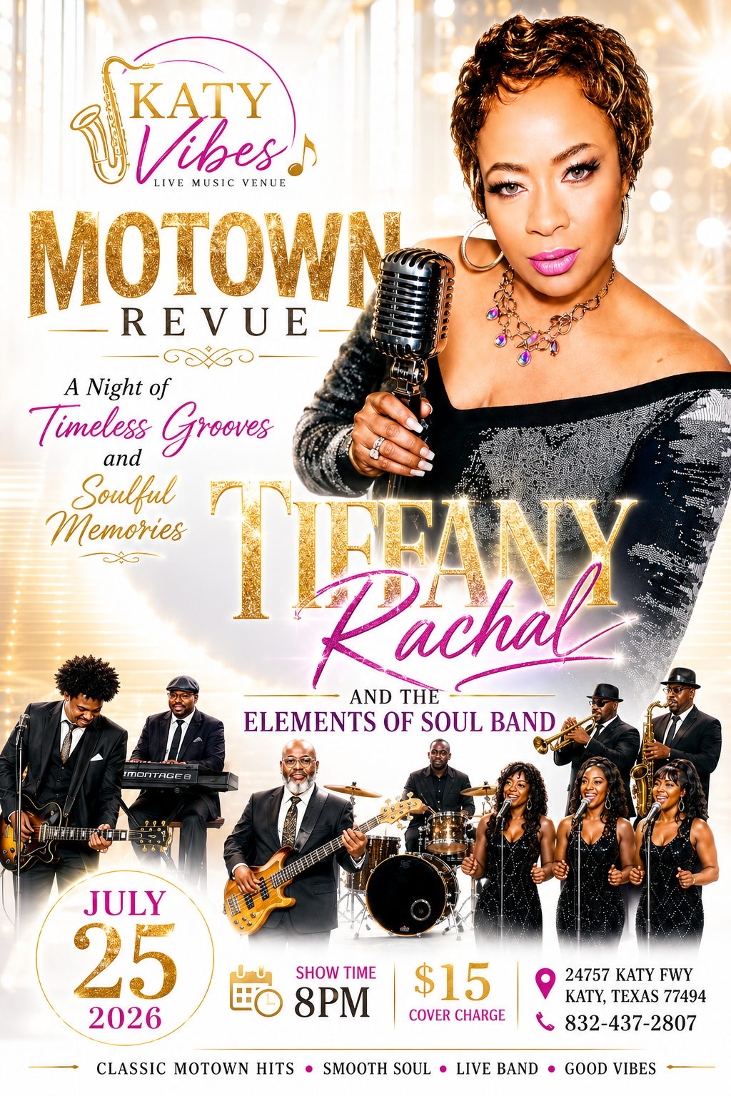 Motown Revue at Katy Vibes — Tiffany Rachal & The Elements of Soul Band, July 25, 2026, 8PM