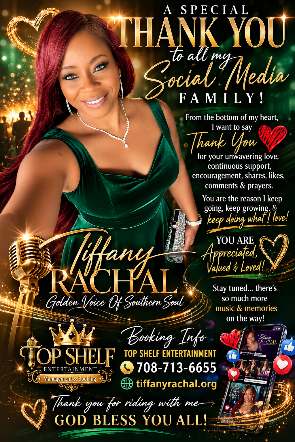 A Special Thank You to Tiffany Rachal's social media family — Top Shelf Entertainment