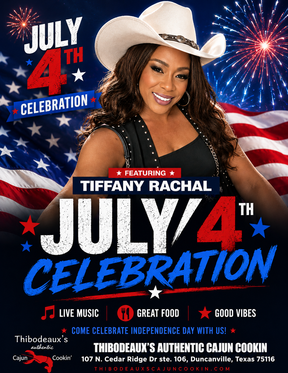 July 4th Celebration featuring Tiffany Rachal — Thibodeaux's Authentic Cajun Cookin', Duncanville, TX